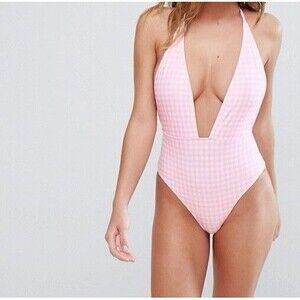 NEW Peek & Beau Gingham Plunge Swimsuit SZ UK 12 US 8